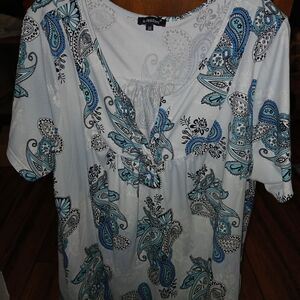 A Jordani Blue and Black Paisley Blouse